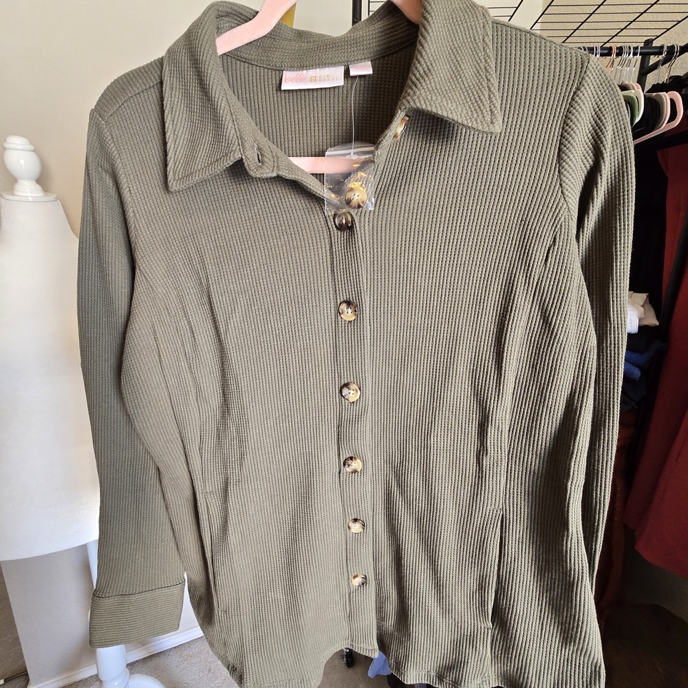 Belle by Kim Gravel SP Olive Button-Down Shirt